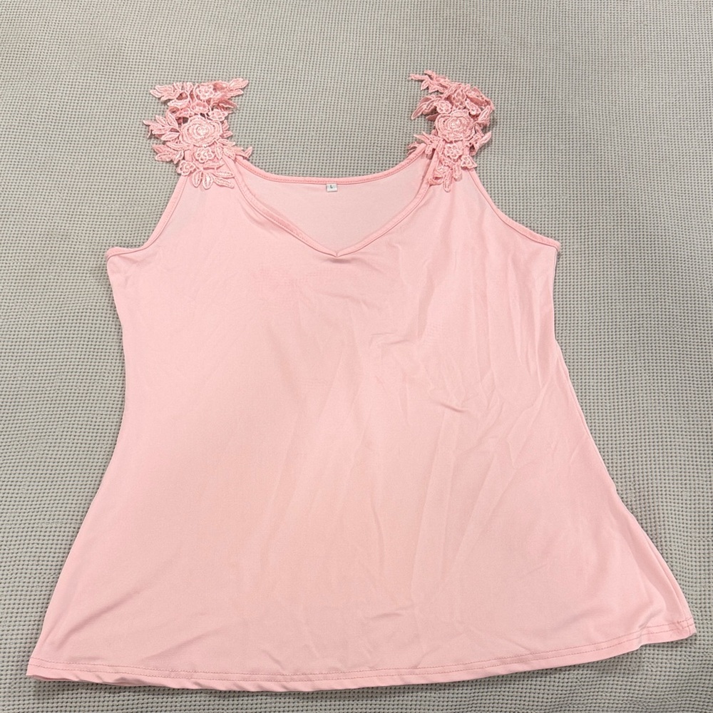 Pink Lace-Shoulder Women's Top